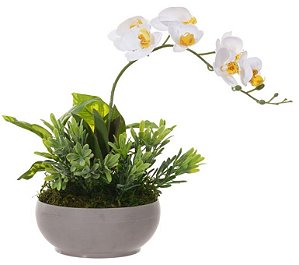 Arranjo Orquidea C/Folhagens Branca 60cm